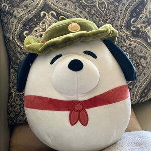 Squishmallow Peanuts Snoopy Toy with Green Hat and Red Scarf